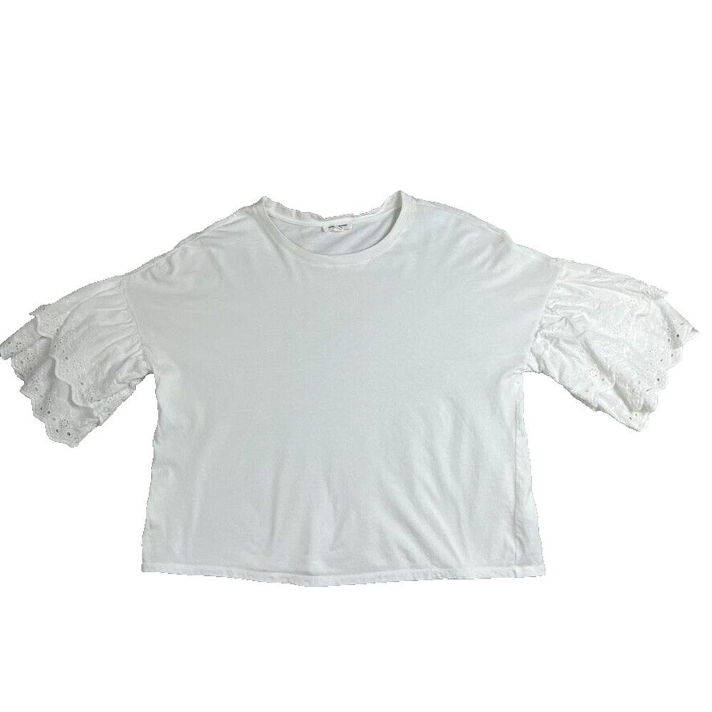 Beachlunchlounge Top Womens XL White Ruffle Lace Bell Sleeve Cotton